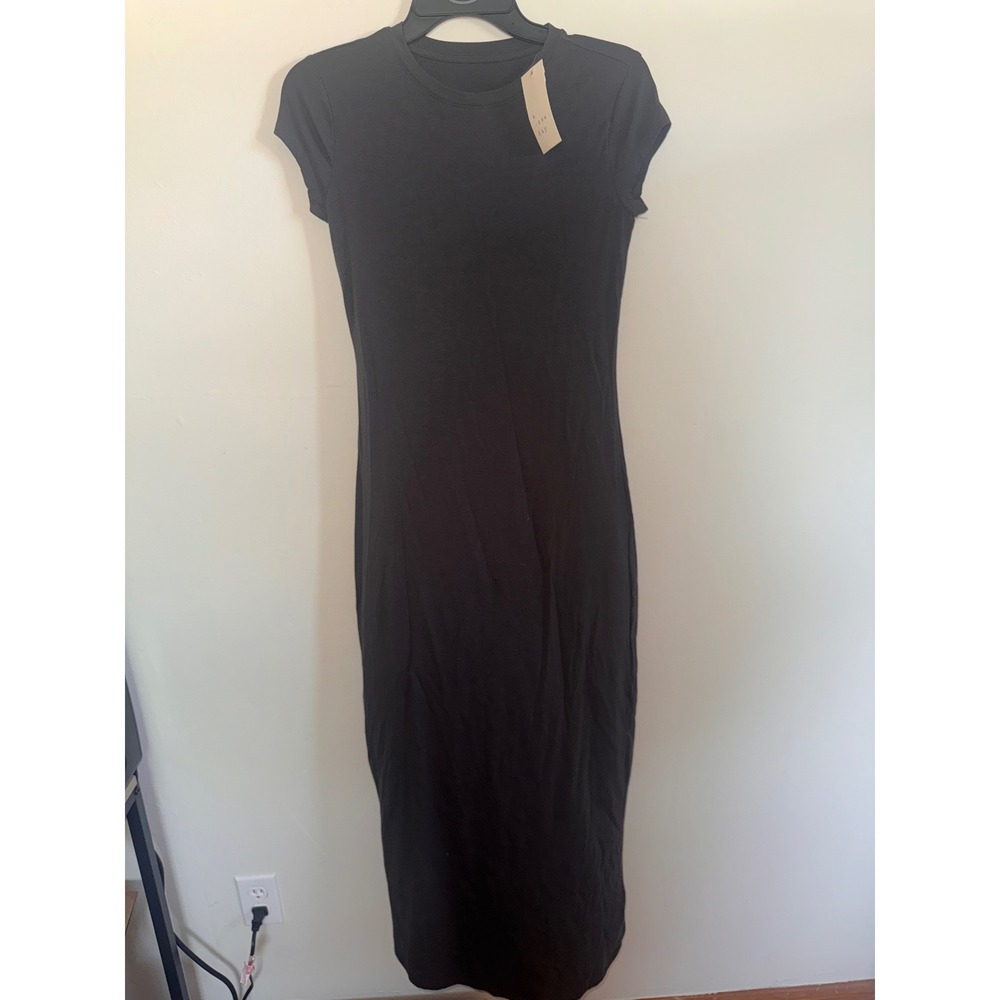A New Day Womens Black Gray Short Sleeve Cotton Modal Maxi T-Shirt Dress XS NWT